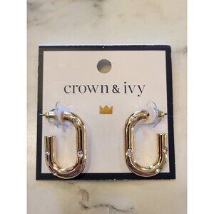 Gold-Tone Hoop Earrings With Rhinestone Accents By Crown & Ivy